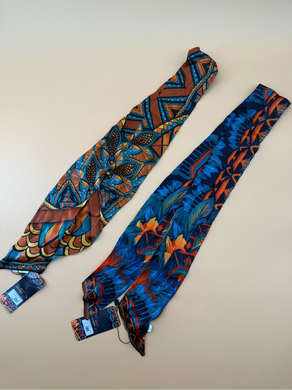 Colorful Printed 100 Silk Twilly Scarves Bundle Of 2